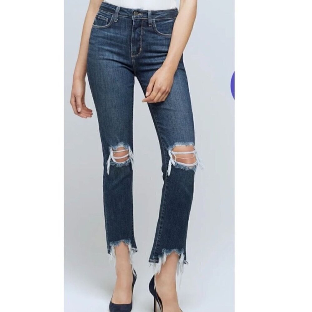 NWT L'AGENCE High Line Long High Rise Straight in Classic Vintage Destruct - 25